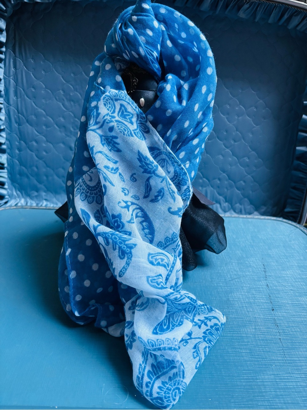 Blue Polka Dot & Paisley Lightweight infinity Scarf
